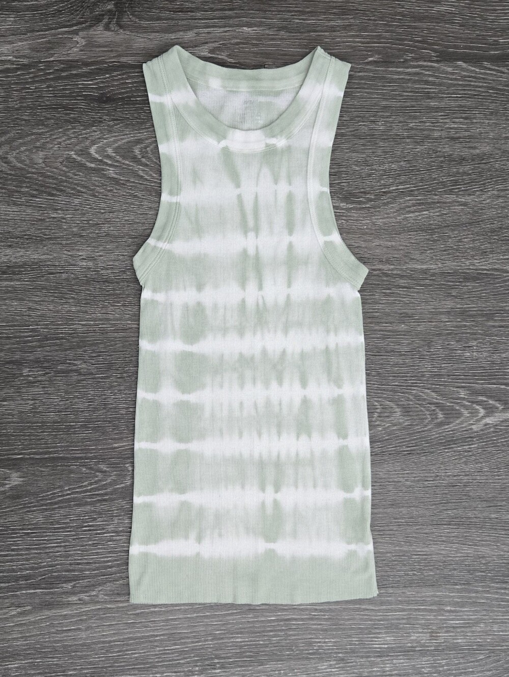 Aerie Ribbed Tie-Dye Tank in Sage Green and White